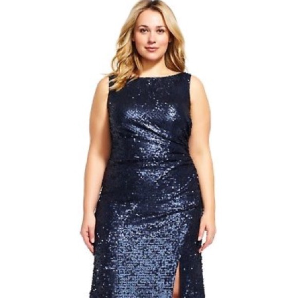 NWT ADRIANNA PAPELL SEQUIN COWL BACK GOWN Sz:16W - Picture 3 of 5